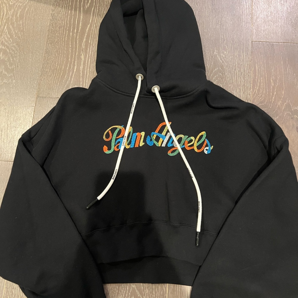 Palm Angels Black Hoodie with Multicolor Script Logo